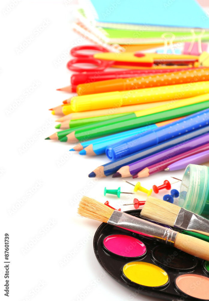 Naklejka premium Colorful school stationery isolated on white