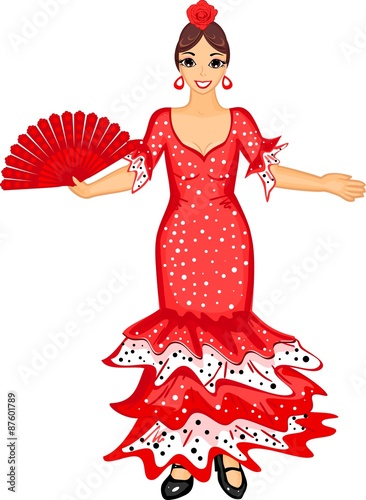 
flamenco dancer in red dress with fan