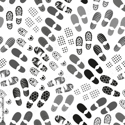 grayscale human shoes footprint various sole seamless pattern eps10