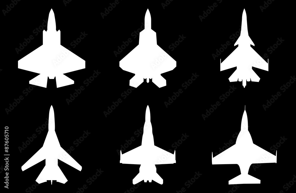 Jet Fighter Plane Set Black Background Stock Vector | Adobe Stock