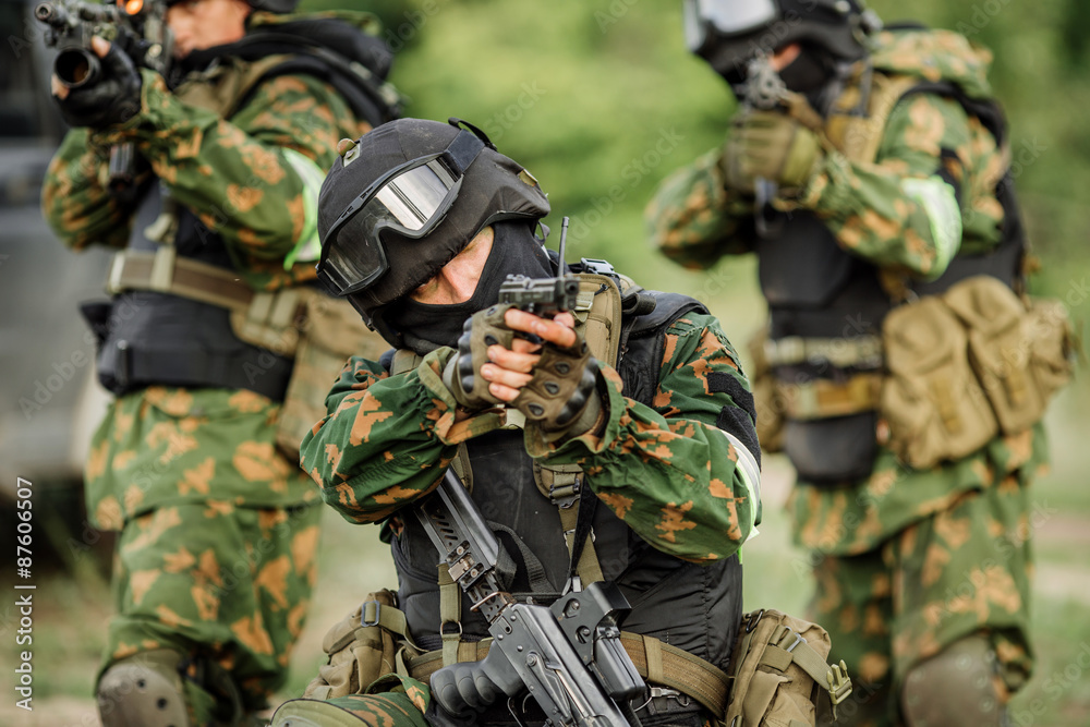 Russian special forces operators in uniform and bulletproof vest