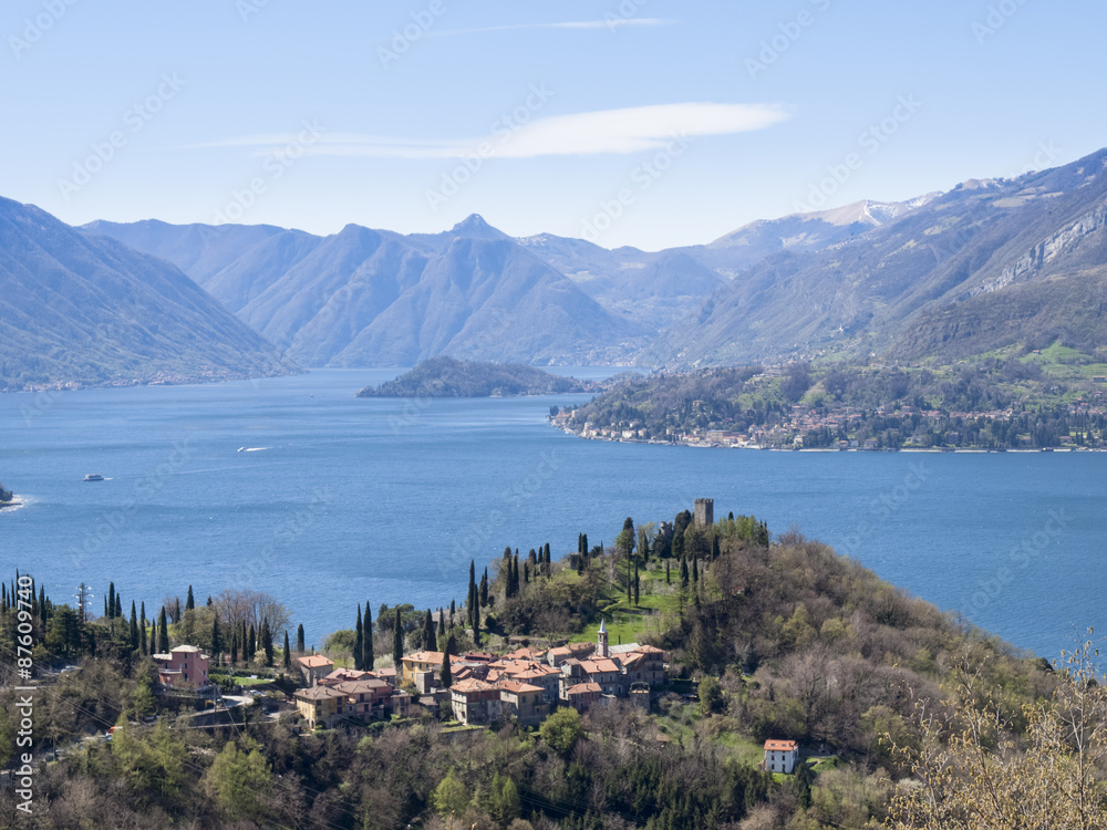 Panorama of Lake Como, view of Bellagio and Como branch