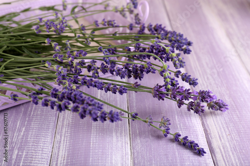 Fototapeta Naklejka Na Ścianę i Meble -  Lavender flowers on table close up