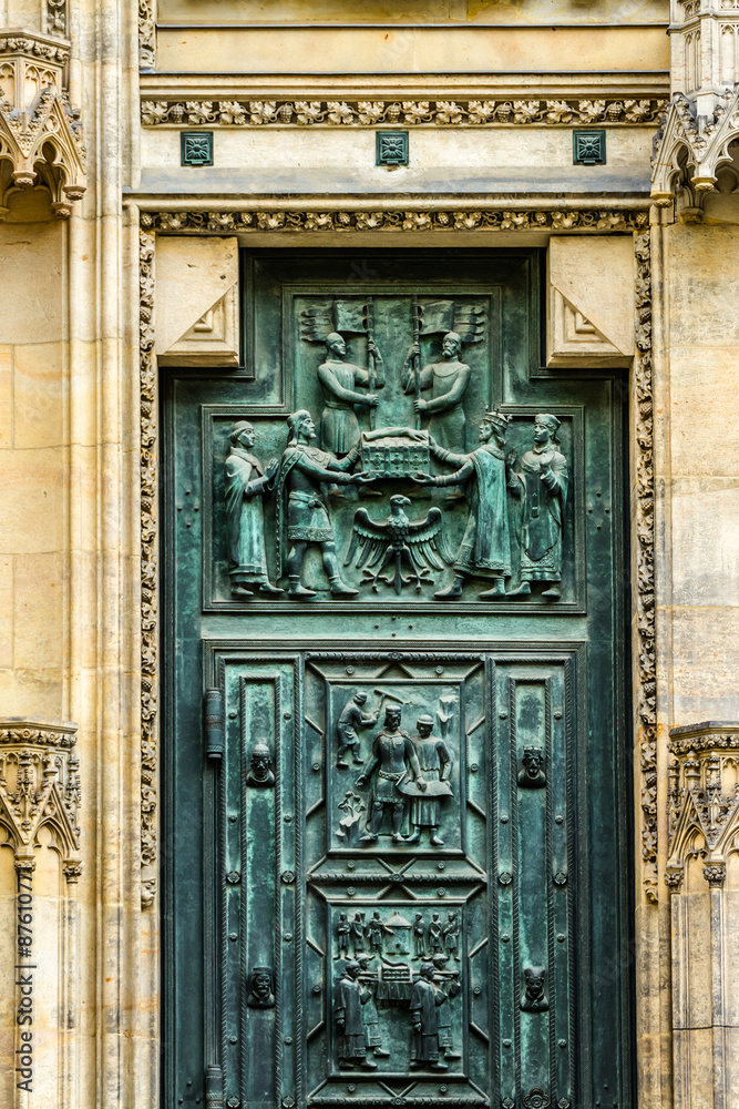 Fragment of Saint Vitus Cathedral facade. Prague, Czech Republic