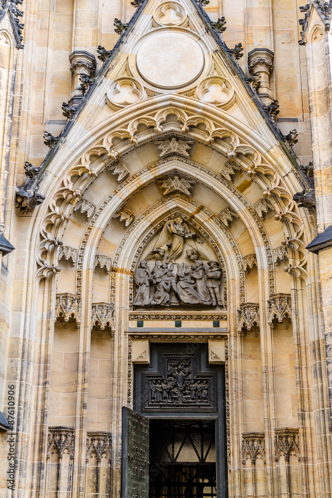 Fragment of Saint Vitus Cathedral facade. Prague, Czech Republic