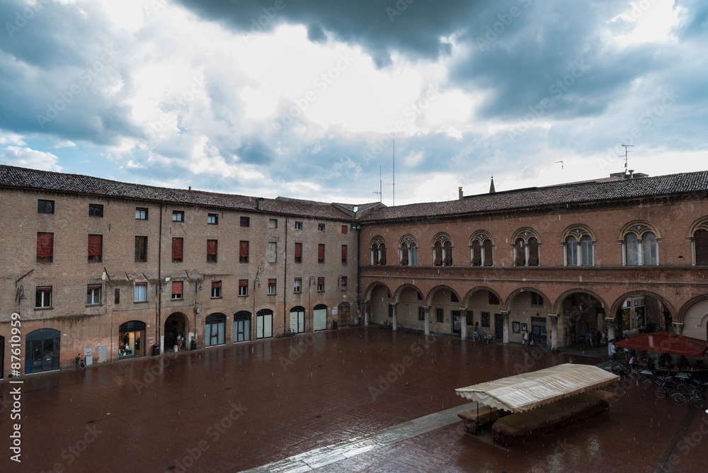 Squared plaza in front of the town hall of Ferrara city