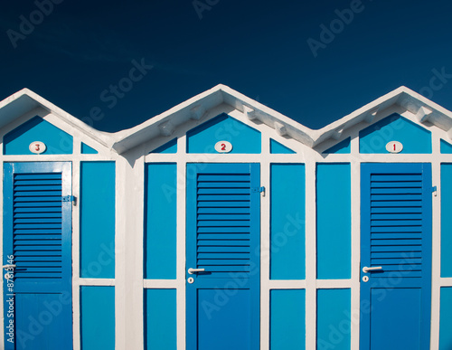 Fototapeta Naklejka Na Ścianę i Meble -  Beach cabin for sea life on Rimini beach, Italy