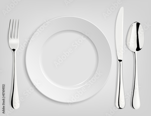 Empty plate with spoon, knife and fork. 