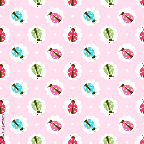 Seamless ladybug illustration  pattern with shabby chic style
