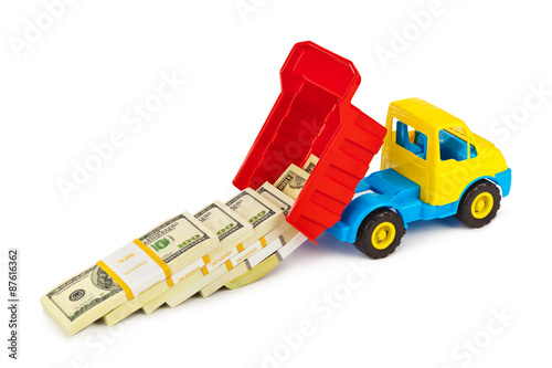 Bilde på lerret Toy truck with money