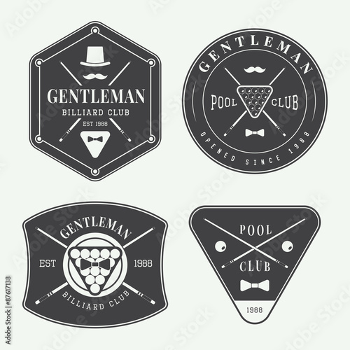 Set of vintage billiard labels, emblems and logo