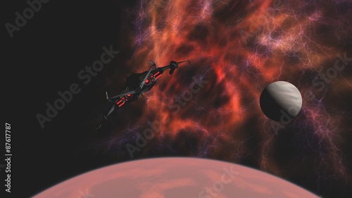 Scifi star fighter craft leaving for deep space