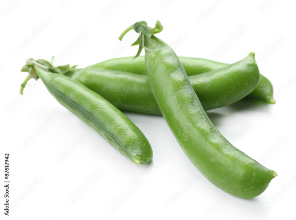 Fresh green peas isolated on white