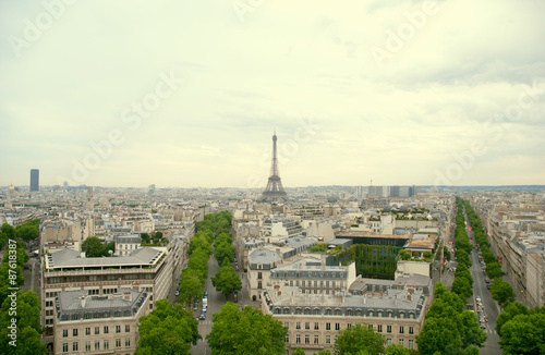 Eiffel Tower landmark, view from Arc de Triomphe. Paris .