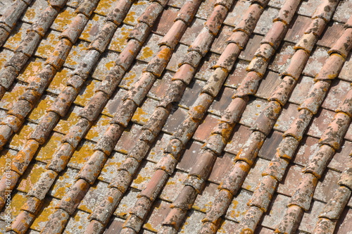 Old clay tile roof in Siena, Italy