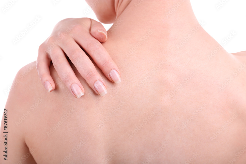 Young girl with back pain close up