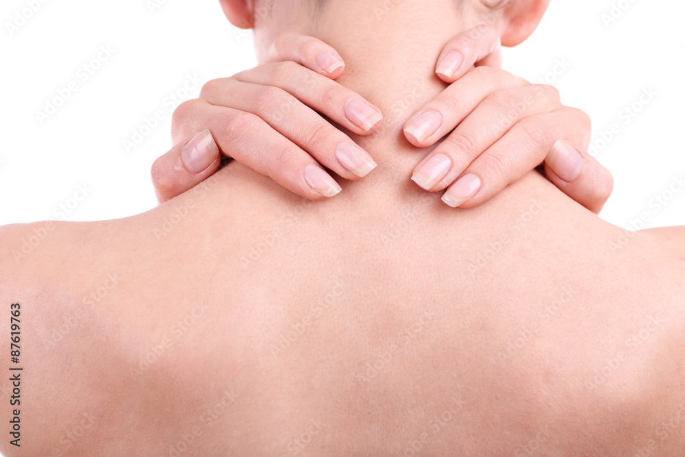 Young girl with back pain close up