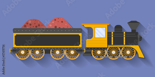 Icon of Steam Locomotive or Puffer with the wagon. Flat style
