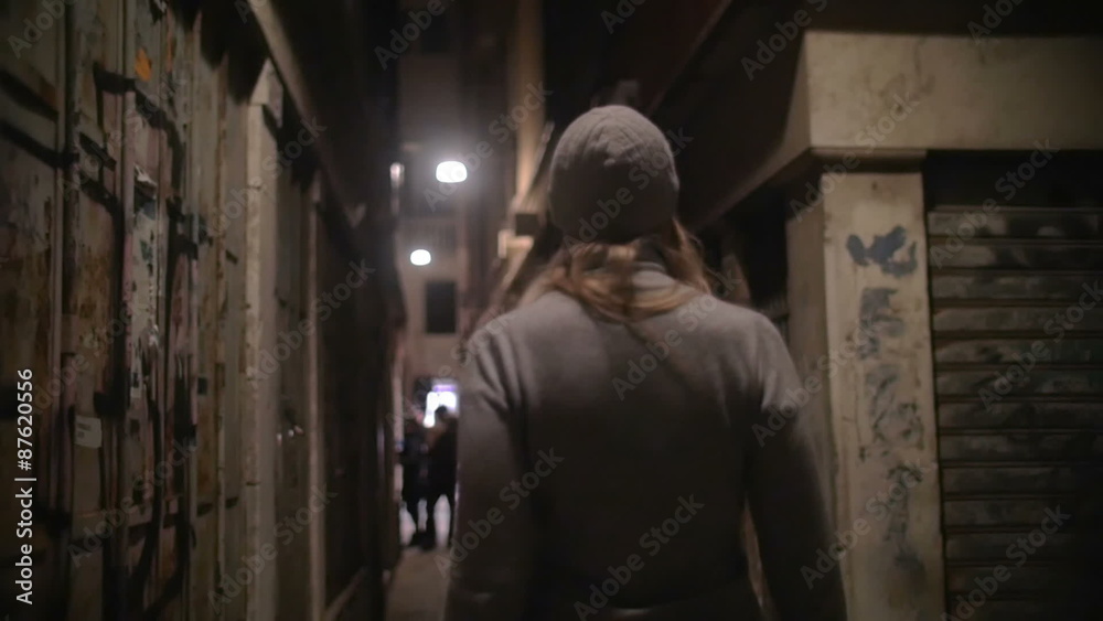 Woman Walking Along the Narrow Street Woman Walking Along the Narrow Street