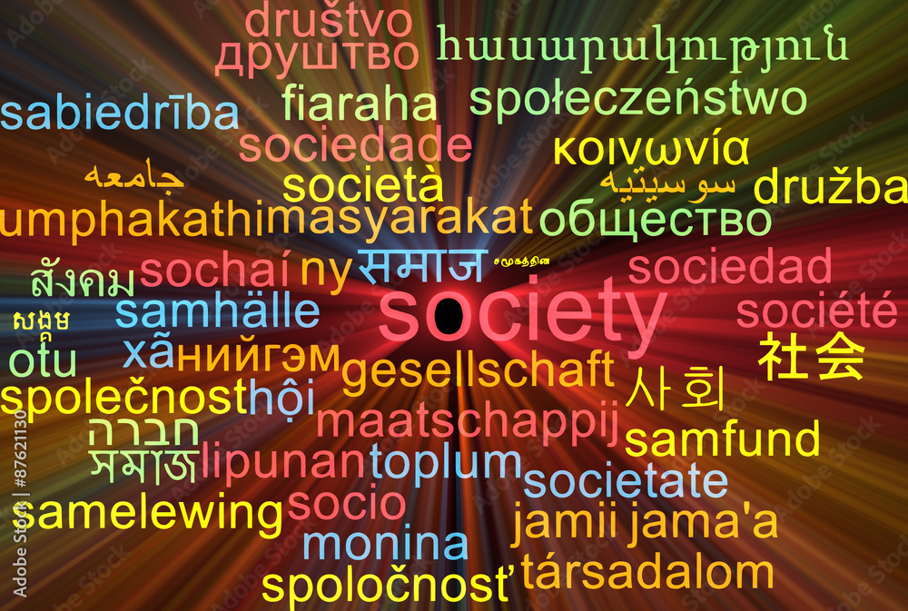 Society multilanguage wordcloud background concept glowing