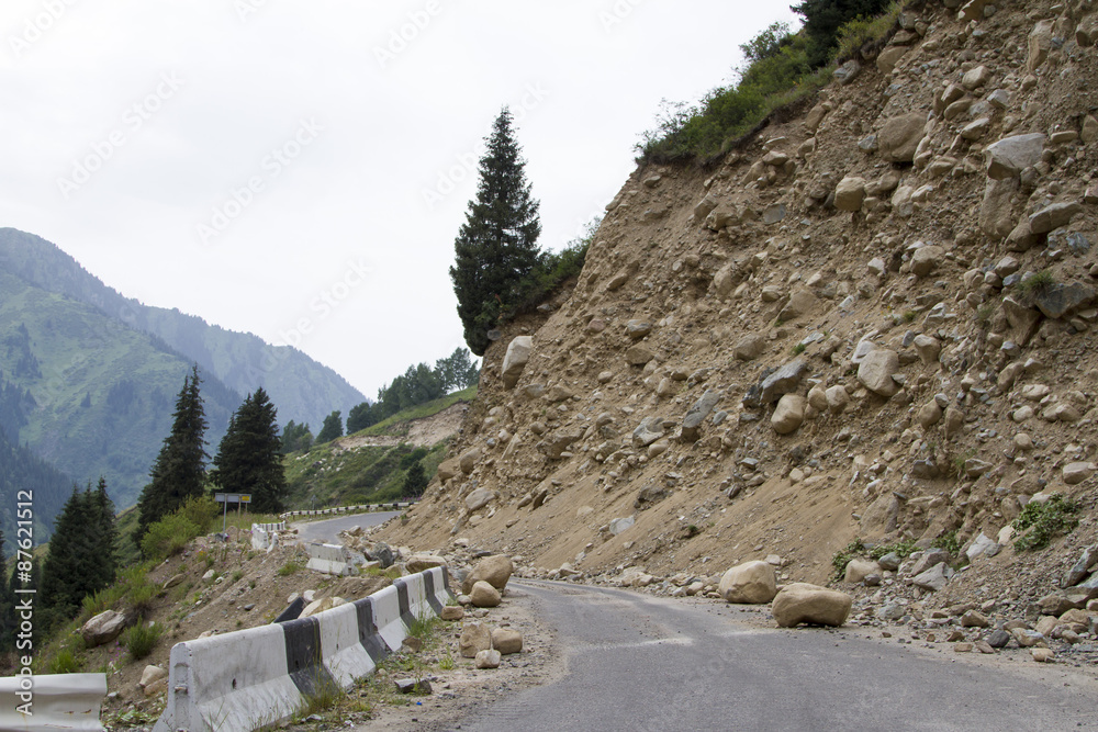 Fototapeta premium landslide on the mountain road