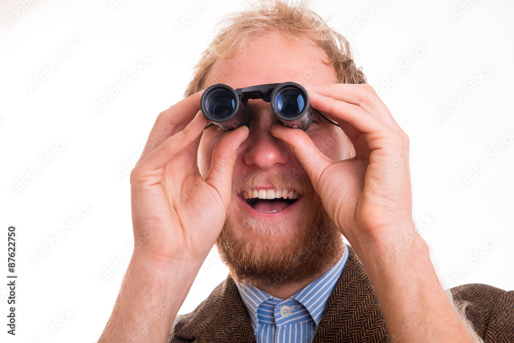 Man watching through binoculars Man watching through binoculars