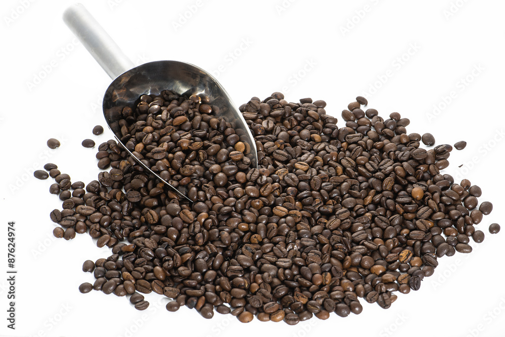 Roasted coffee beans on white background Roasted coffee beans on white background