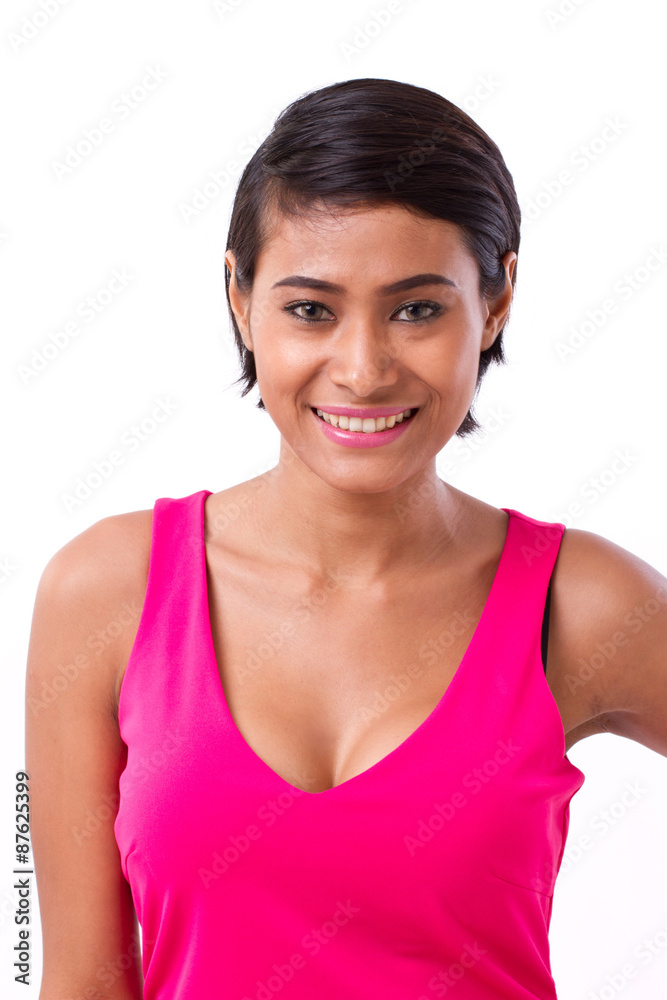 smiling, happy asian woman in bright summer or spring attire smiling, happy asian woman in bright summer or spring attire