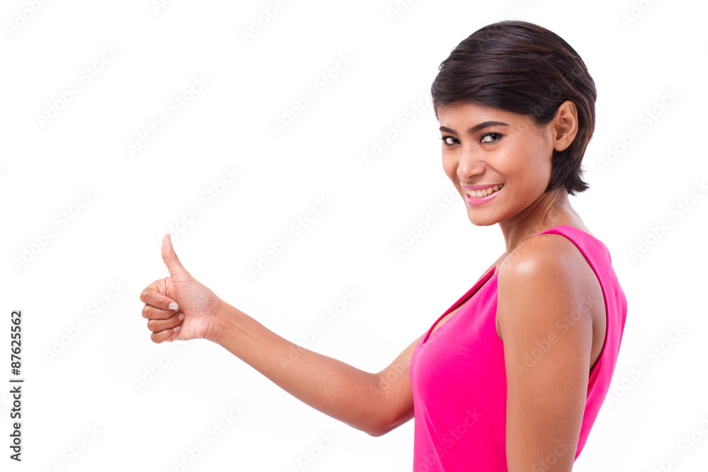 asian woman giving thumb up gesture, isolated on white backgroun asian woman giving thumb up gesture, isolated on white backgroun