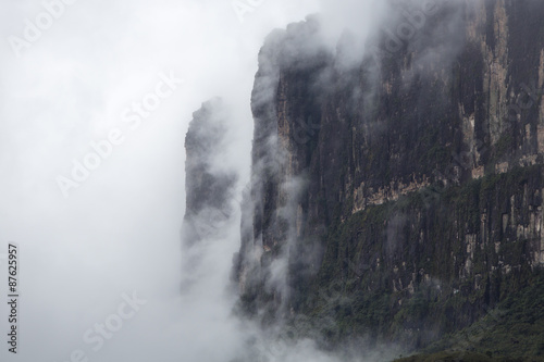Kukenan tepui in the clouds. Mount Roraima. Venezuela,