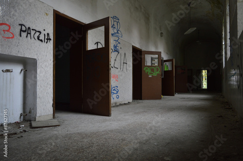 The corridor of the abandoned asylum. photo