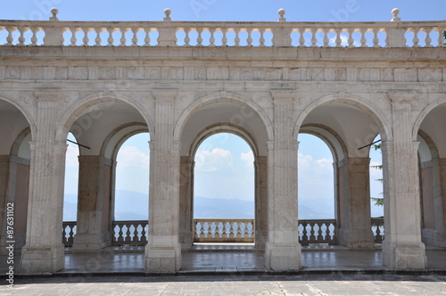 Arches architecture detail of old building in the Monastery of Monte Cassino