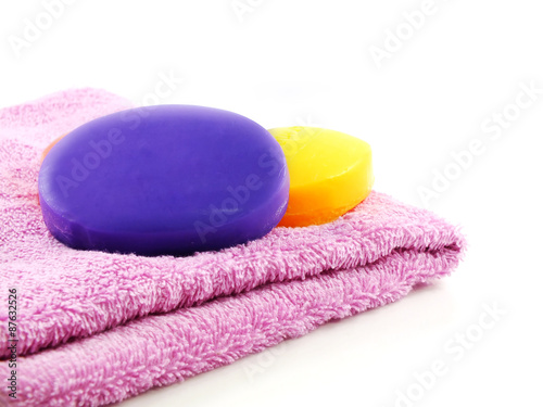 towels with colorful pieces of soap