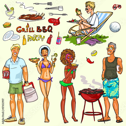 Happy people having BBQ party