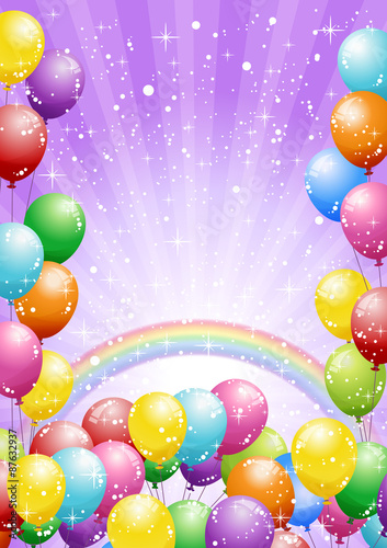 風船 背景 Festival background with balloons and rainbow on purple