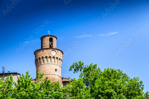 Brick wall clock tower