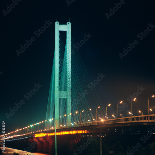 Southern bridge at night. Kyiv, Ukraine.