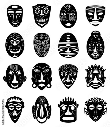 Tribal masks icons set
