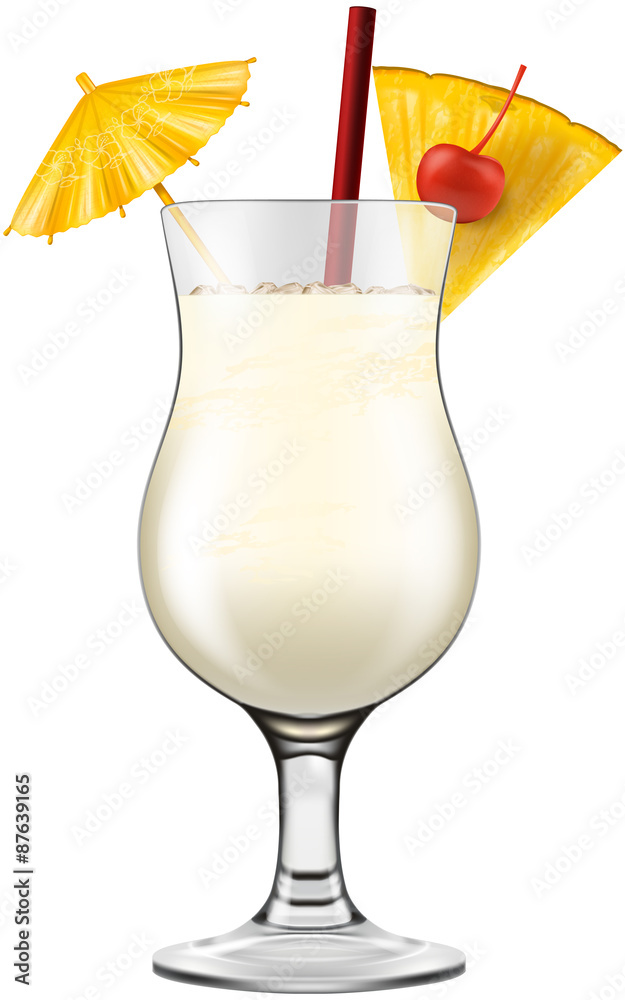 Pina colada glass decorated with cherry, pineapple and cocktail umbrella.  Stock Vector | Adobe Stock