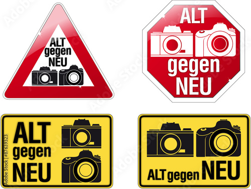 kamera alt gegen neu schilder