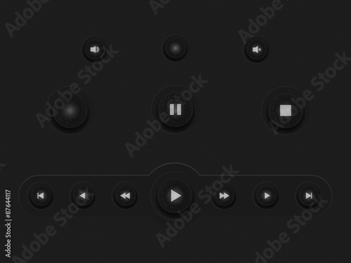 Dark Web UI Elements. Buttons, pannel, bars, Vector illustration