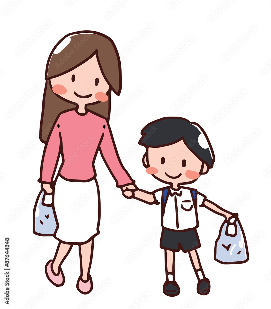 Mother and her young child, handdrawing illustration vector Mother and her young child, handdrawing illustration vector