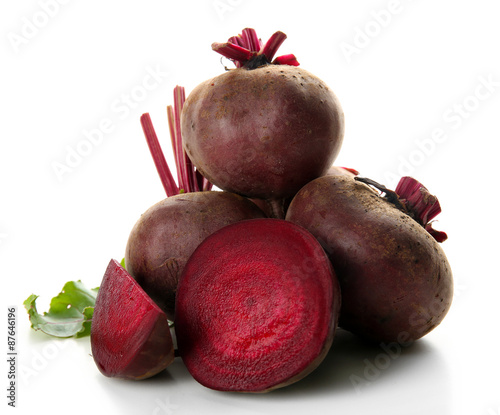 Young beets with leaf isolated on white