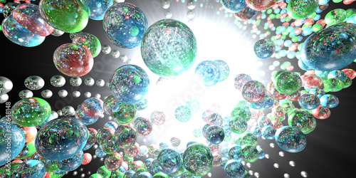Fototapeta Abstract background - high quality 3D rendering of multicolored glass and chrome spheres/ball bearings.