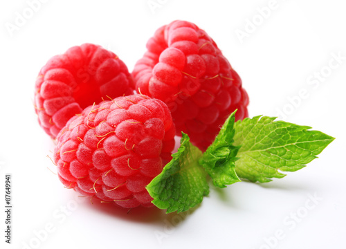 Fresh red raspberries isolated on white