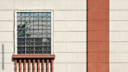 Cream Wall With Window, Balustrade and Column Background