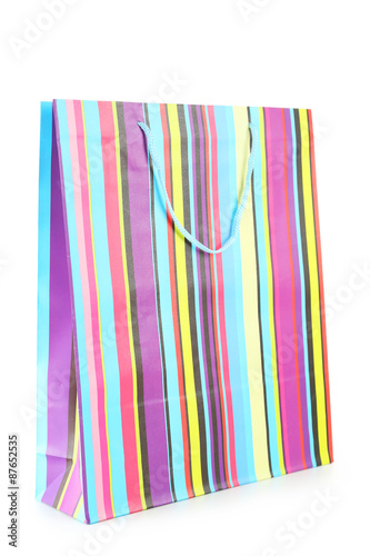 Colourful paper shopping bag isolated on white