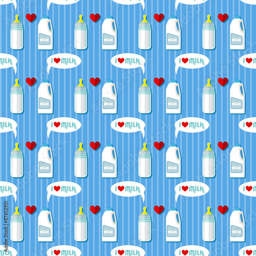 baby bottle and whole milk gallon seamless pattern