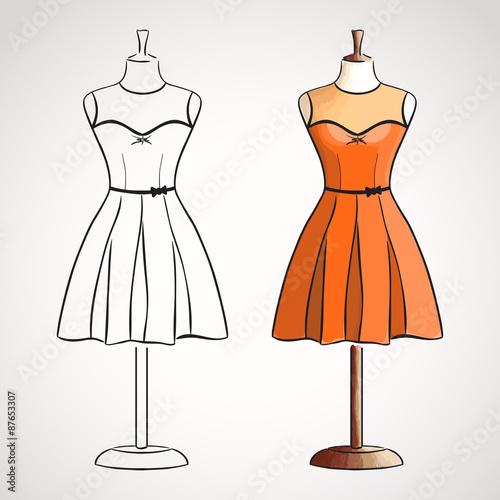 Hand drawn dress on dressform