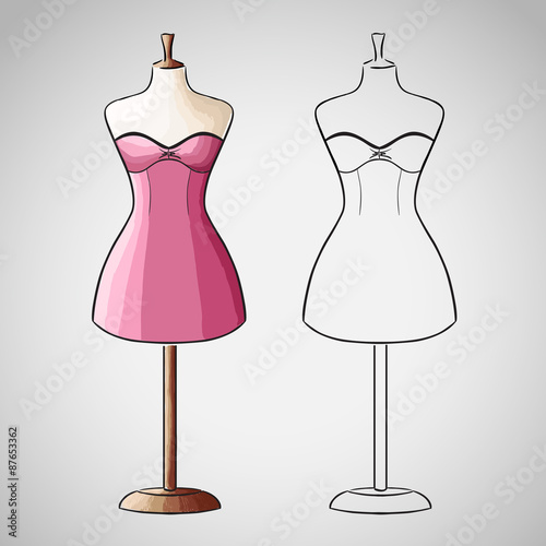 Hand drawn dress on dressform